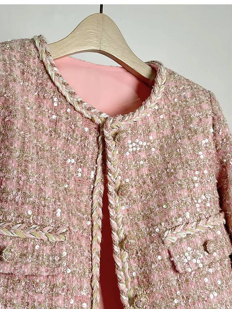 New Arrivals Dropshipping Elegant Sequin Tweed Jacket for Ladies