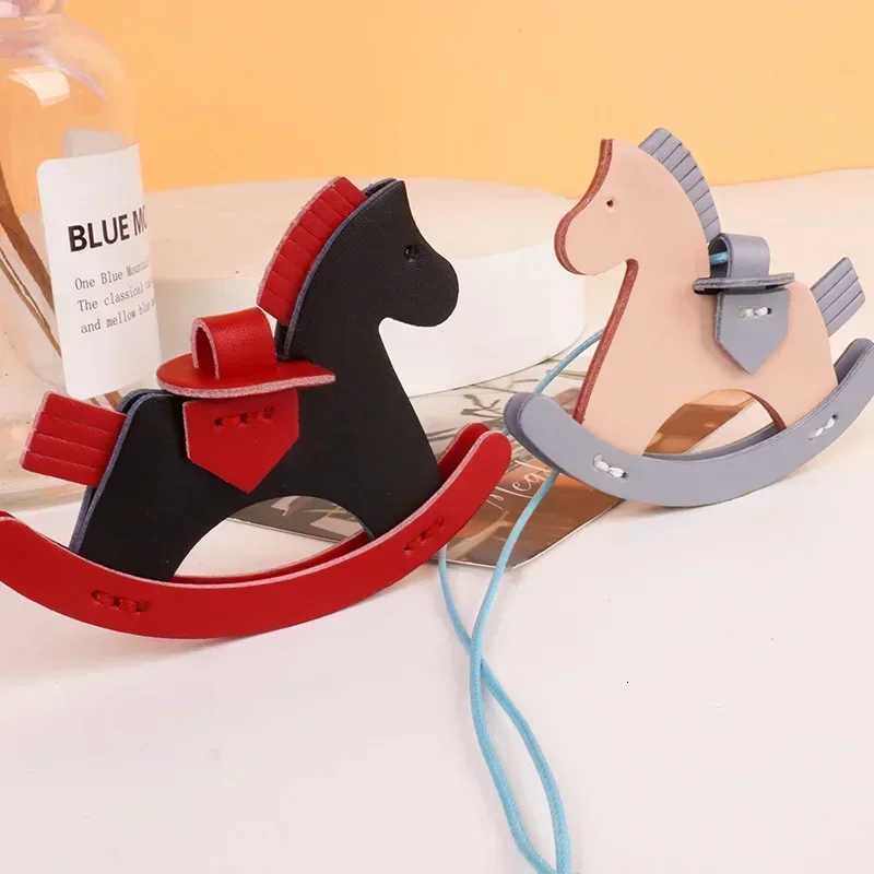 Luxury DIY Keychain Swinging Horse Lucky Pendant Bag Decoration Genuine Leather Handmade Weaving Material Gifts Relatives Best Friend Y250928