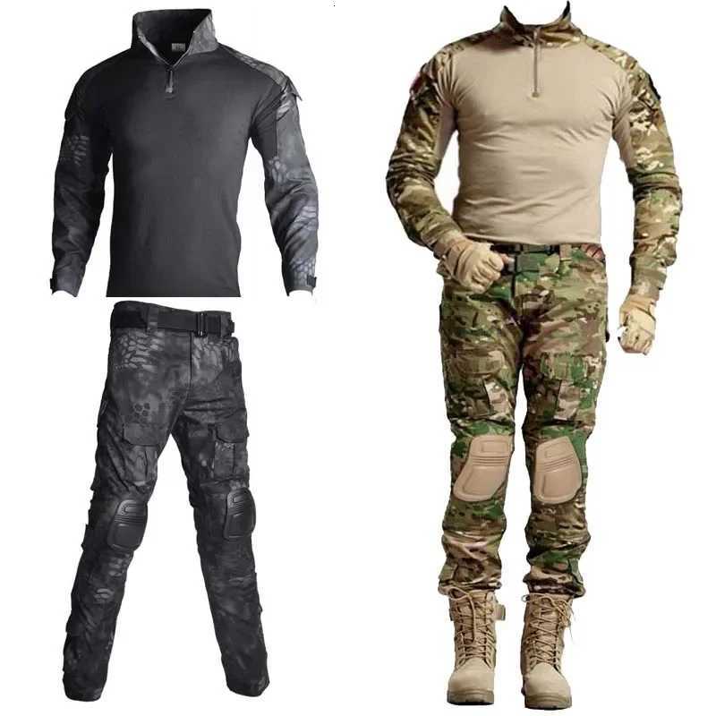 Military Tactical Sets Men Camo Trainning Uniform Paintball ShirtsHunting Pants Airsoft Ripstop Quick Dry Sets MultiPocket New W250928