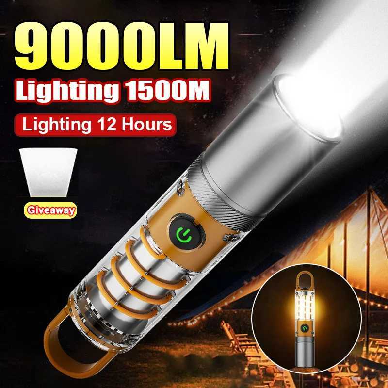 Outdoor Portable Flashlight Rechargeable Typec Camping Work Flashlight Torch Tent Light Zoom Strong Light Flashlights With Hook C250928