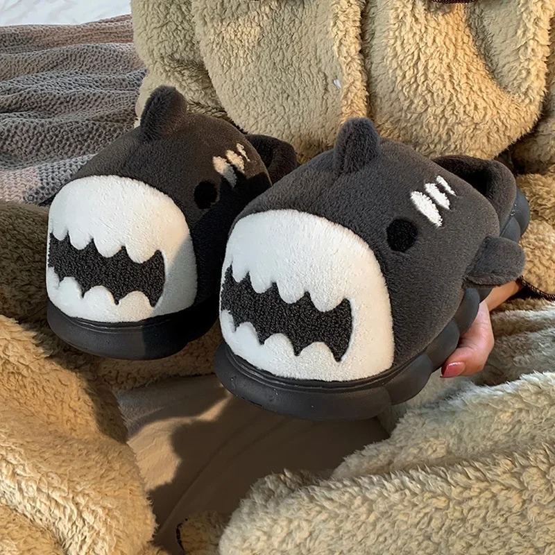 Unisex Winter Fun Cartoon Shark Slipper - Women's Comfortable Plush Footwear with Thicker Sole Winter Funny Slippers for Woman Cartoon Shark Warm