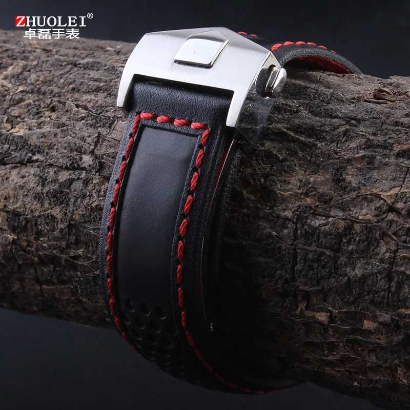 COW Genuine Leather WATCH StrAP 19mm 20mm 22mm WATCHband for Monaco F1 WATCH band Red Men Fold buckle Bracelet W250928