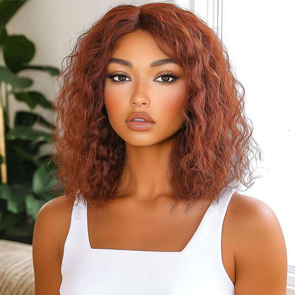 Big Fluffy Brown Mixed Blonde Glueless Wig With Fringe Bangs Honey Curly Bob Wigs Human Hair Side Part Pre Plucked Xiusiyuan2509