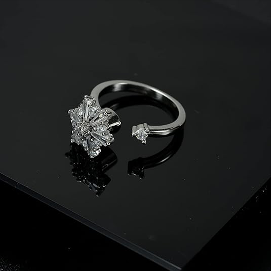 Fidget Anxiety Rings Rotatable Stress Relief Bead Ring Size Adjustable Open Design Ring Spinner Inlaid Cubic Zirconia Lotus Shape Ring Jewelry for Wom