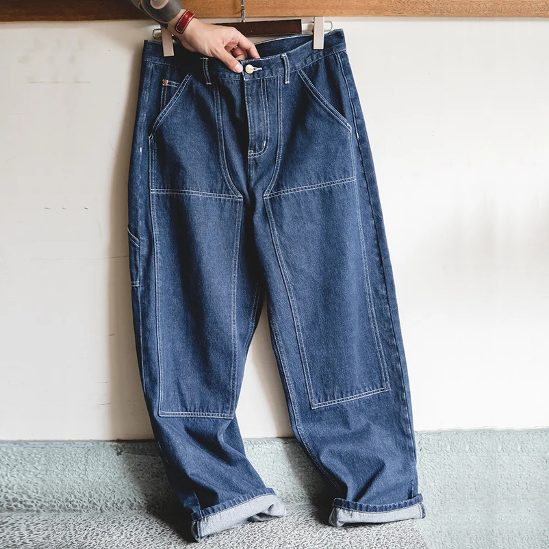 Maden Autumn Vintage Washed Denim Lumberjack Pants Mens Loose Wide Tapered Jeans ed Baggy Logging Trousers Streetwear 250306wtt