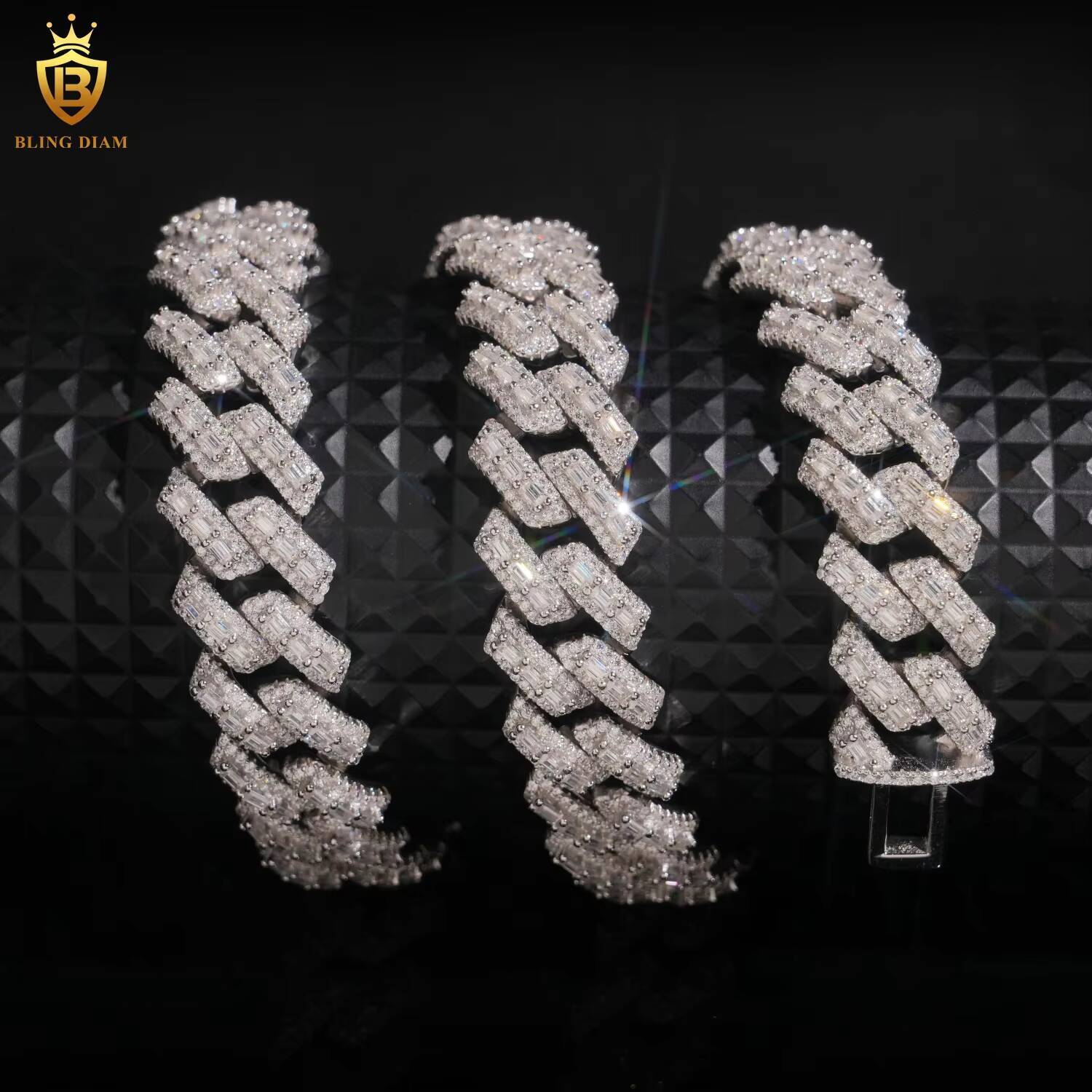 Hip Hop 8mm 10mm 16mm Baguette Shape Cuban Link Chain 925 Sterling Silver Moissanite Fine Jewelry Custom Men Moissanite Necklace