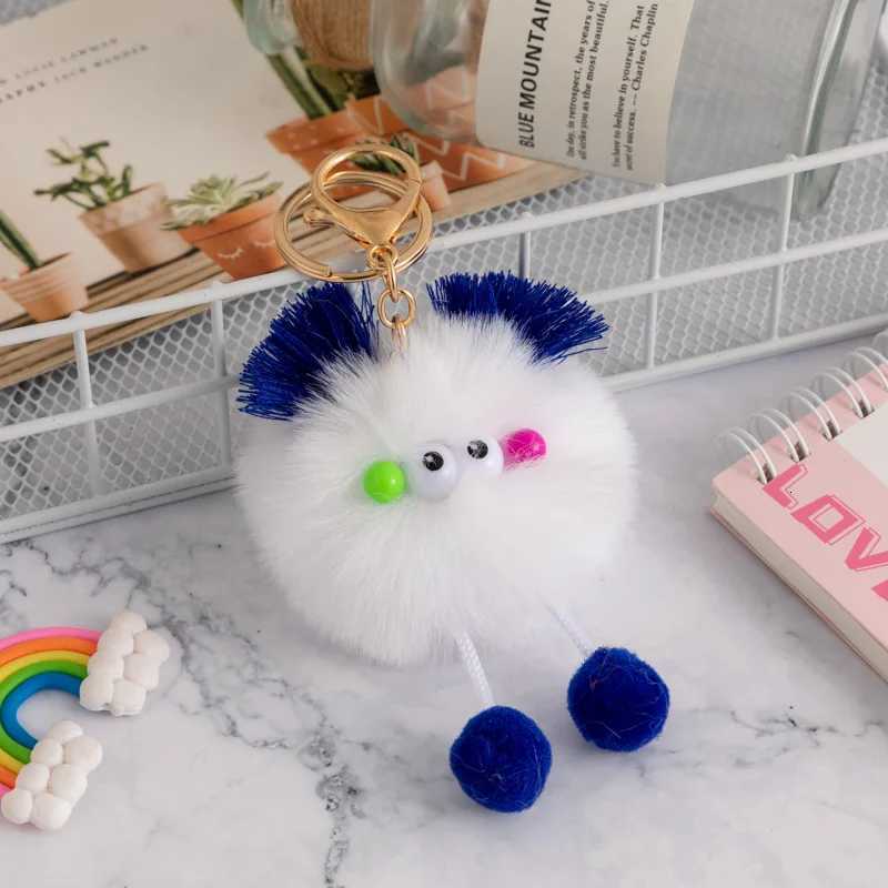 1pcs Cute Fluffy Fur Pompom Keychain Soft Plush Ball Key Chain Car Key Ring Women Charm Bag Small Briquettes Pendant SensoryXJ250928