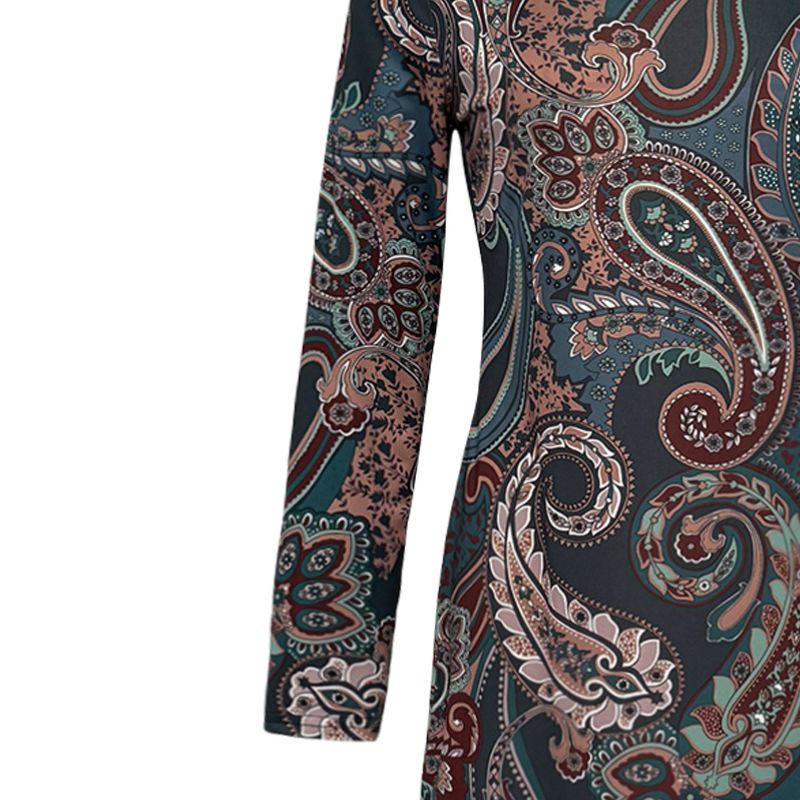 Women's Long Sleeve Paisley Print Maxi Dress - Autumn Winter Vintage Elegant Office Commute Dress-CF43293