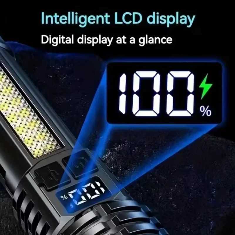 Portable High Power LED Flashlight Powerful TYPEC Rechargeable COB Flashlight With Side Light Torch For Outdoor Camping Hiking D250928