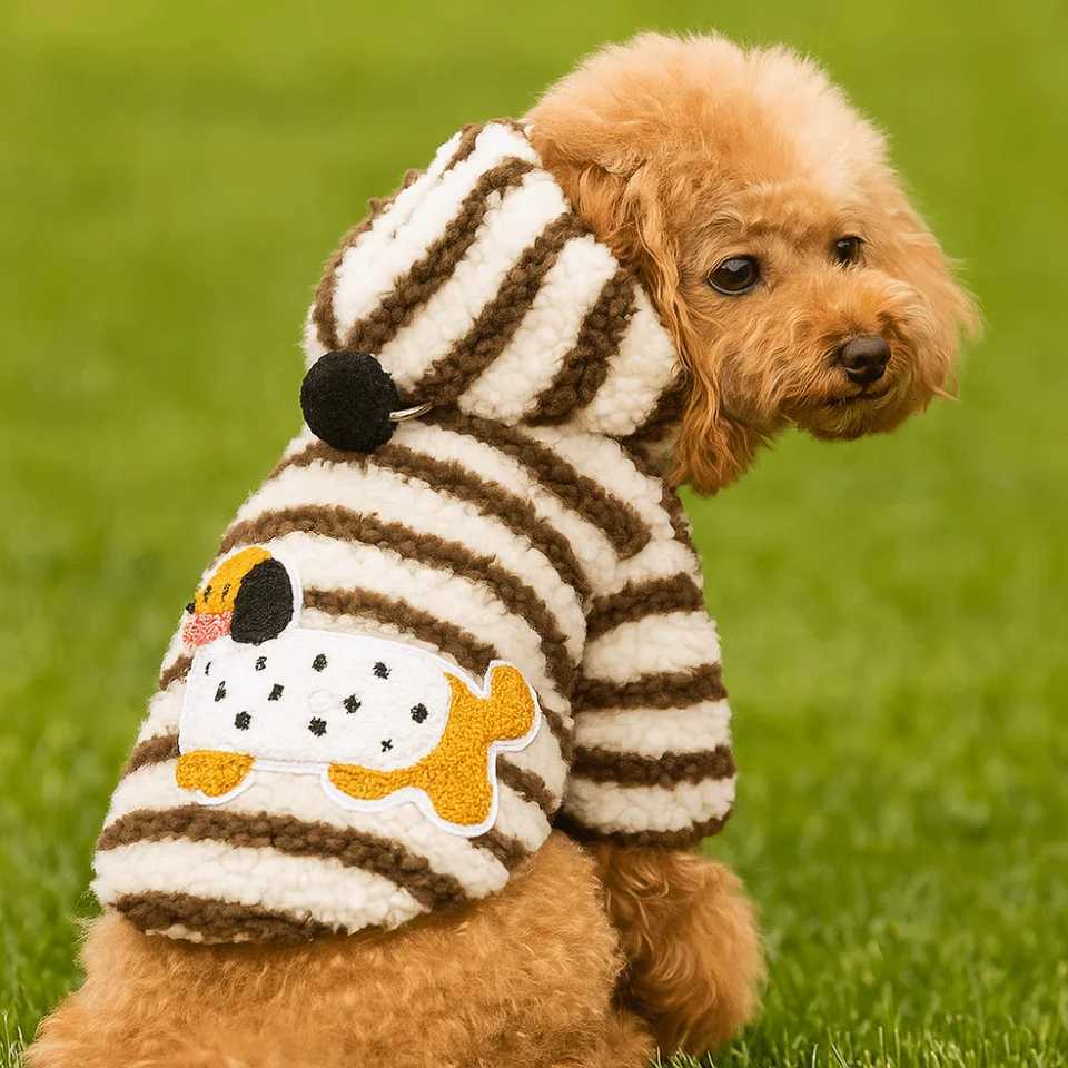Cute Cartoon Pattern Striped Dog Hoodie Warm Thickened Pet Hooded et with Ball Wind Proof Dog Sweatshirt Outdoor X250928