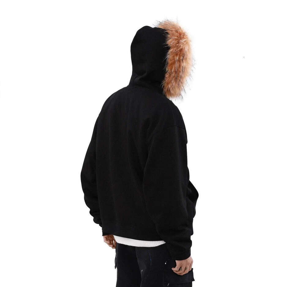 American Style Fur Collar Couple Hooded Zipper Lace-up Cardigan Sweatshirt Autumn Winter Warm Trendy Brand Design Jacket