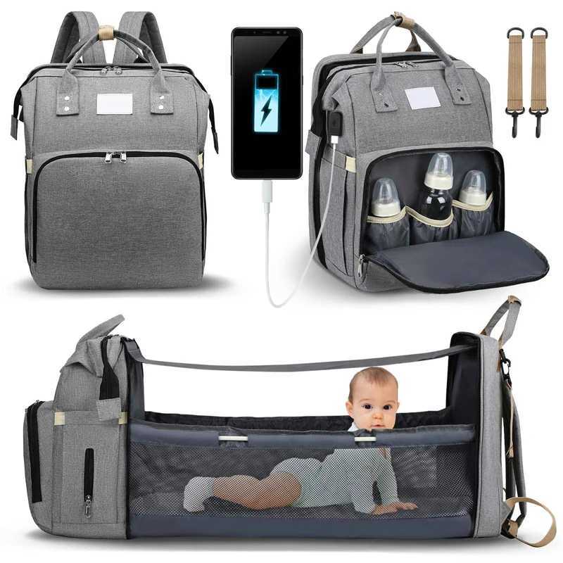 Fashionable Mommy Bag Folding Baby Bed Mother Large Capaci Portable Milk Bottle Diaper Double Shoulder Moms BagXJ250928