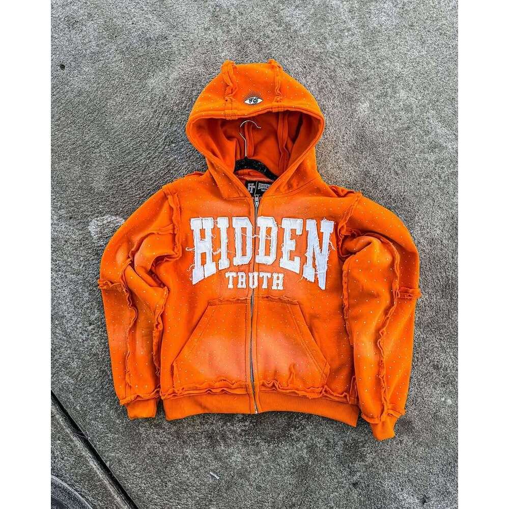 High Street Hooded Zipper Sweatshirt Loose Unisex Embroidered Hoodie Autumn Winter Style