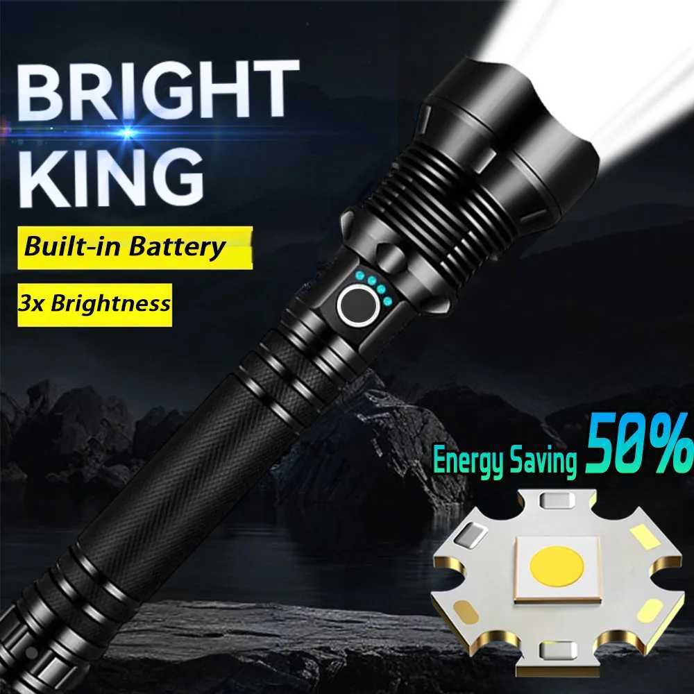 High Power LED Flashlight Super Bright Lantern Zoom Tactical Torch USB Rechargeable Powerful Hand Lamp Camping Outdoor Fishing D250928