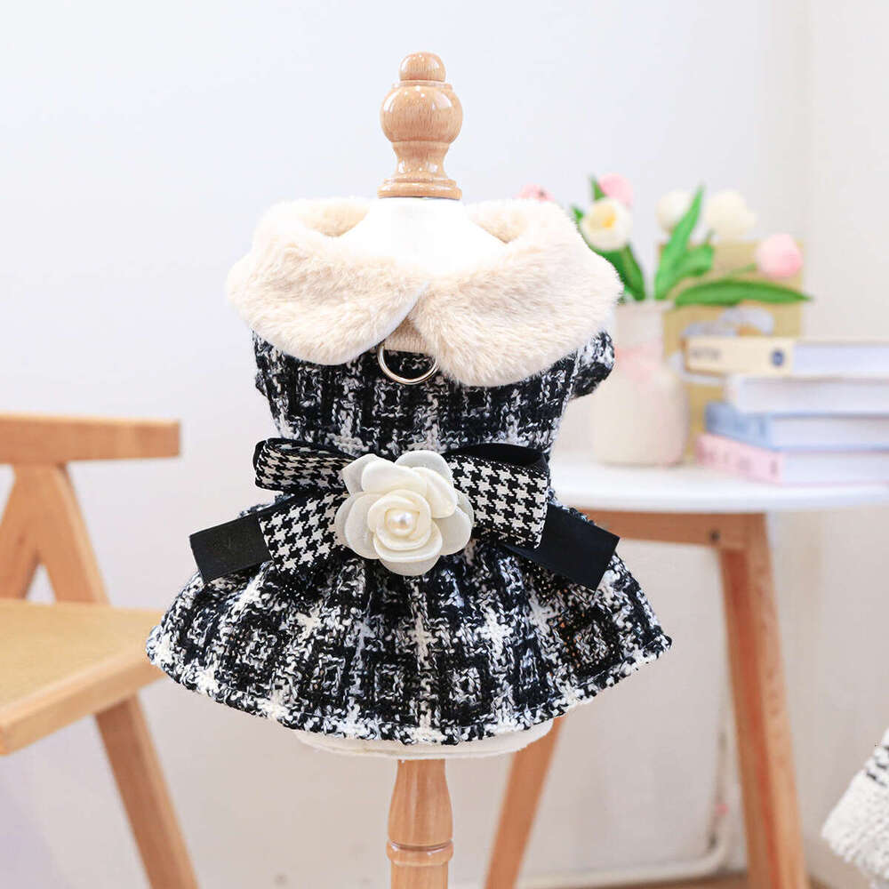 Dog Dress pet Supplies Apparel Pet Puppy Cat Clothes Autumn Winter New Blue Tone Noble Skirt