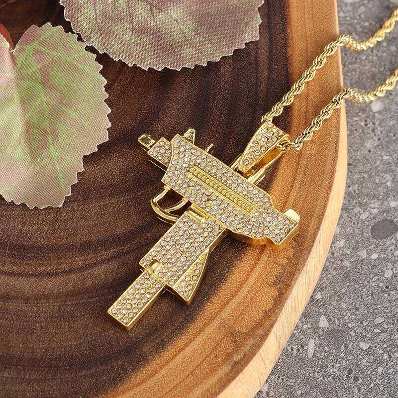 Bling Iced Out Subhine Gun Pendant Necklace for Men Hip Hop Rock Street Party Cool Jewelry