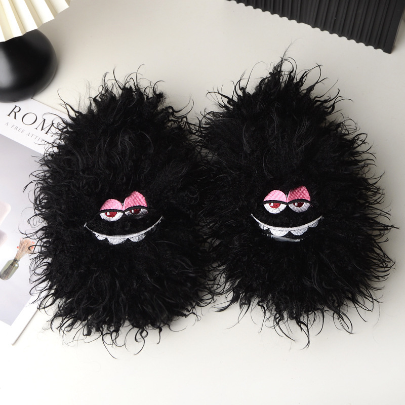 Popular Trend Fur Cotton Slippers Cute Funny Smiling Face Plush Women's Cotton Slippers Autumn And Winter New Designer Shoes