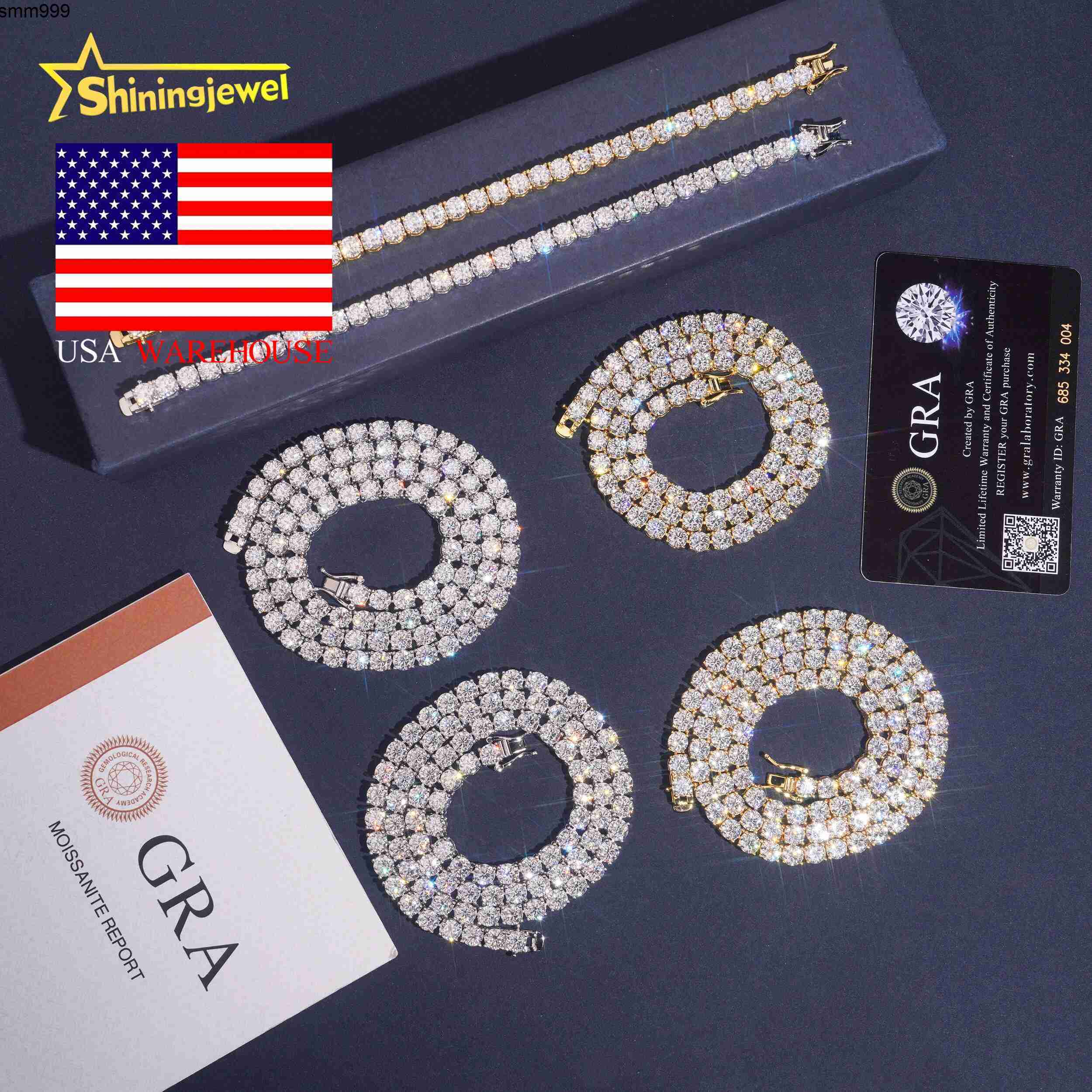 Hip Hop Iced Out 5mm Moissanite Tennis Necklace 925 Silver Men Women VVS Moissanite Tennis Chain Shipped From USA Warehouse