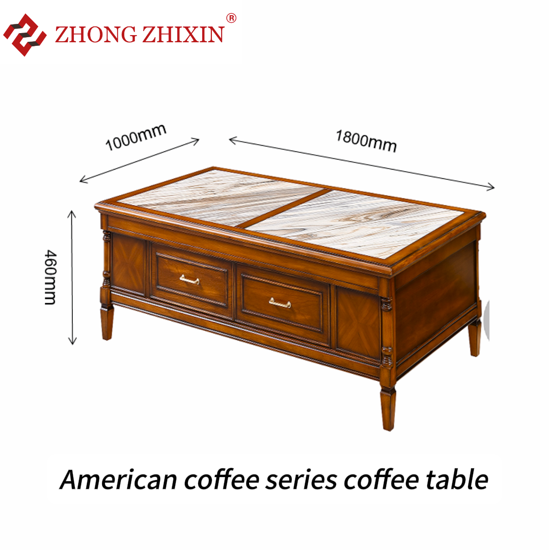 Zhong zhixin Designer Solid Wood Sofa Set, Luxury Leather Upholstered, American Style 3-Piece Living Room Furniture Including Sofa, Coffee Table & Sto