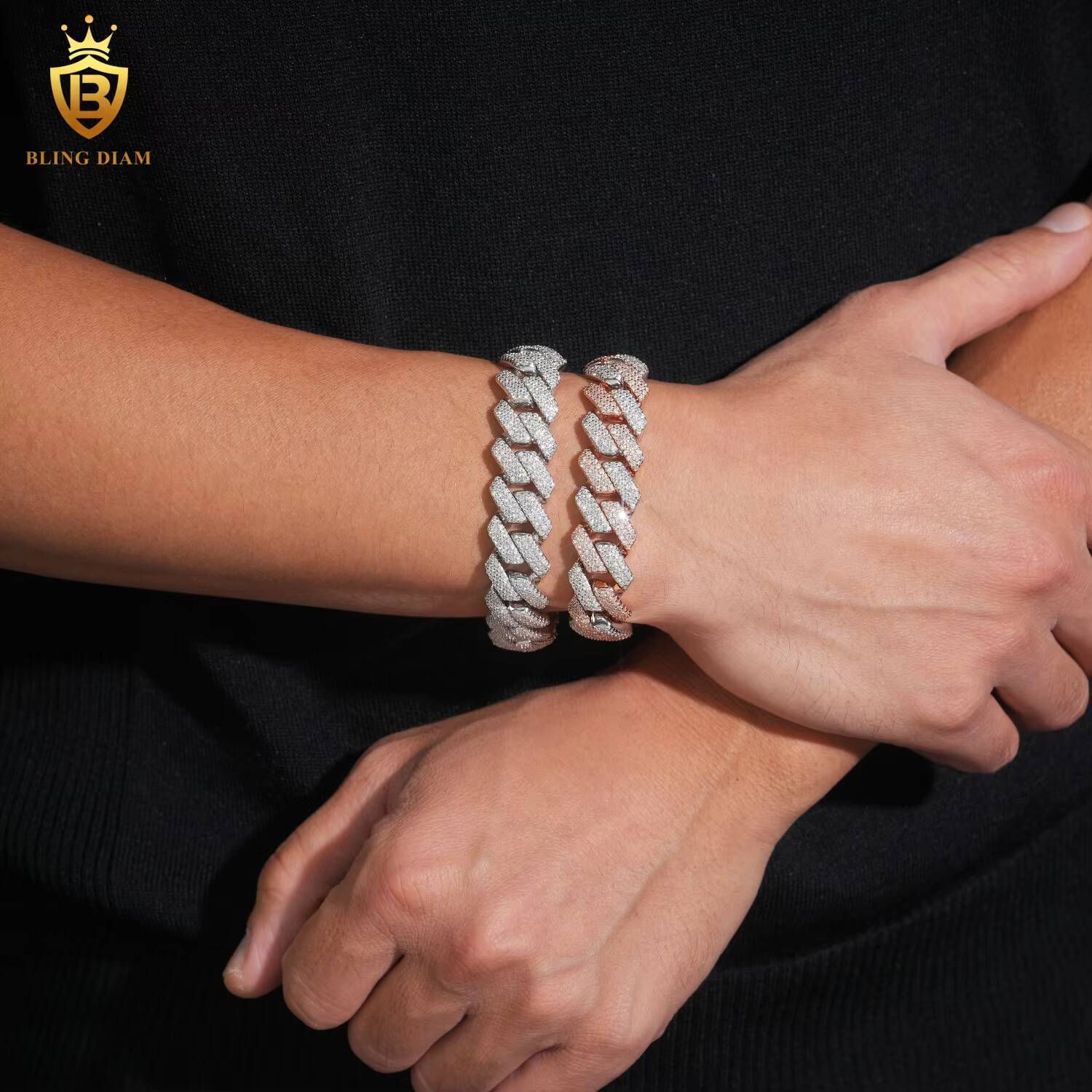 New Designs Fashion 925 Sterling Silver 15MM Cuban Link Chain Moissanite Cuban Bracelet Men HipHop Style Pass Diamond Tester GRA