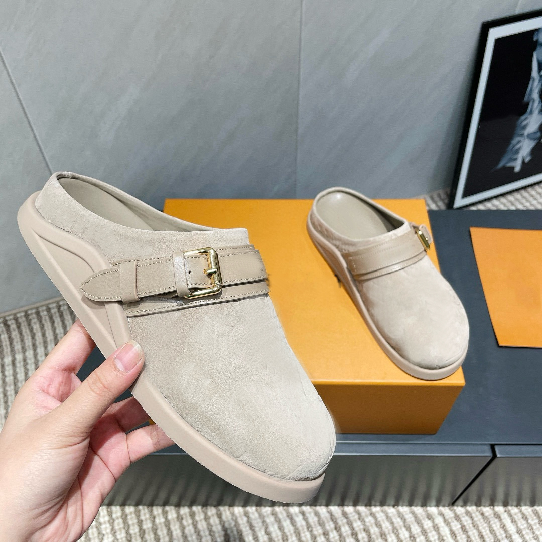 designer Shoes To-Go Flat Comfort Clog mules Women Casual Baotou slippers luxury suede Calf leather Daily Outfit Monogram Scuffs Easy Sandal designer bag Size 35-41