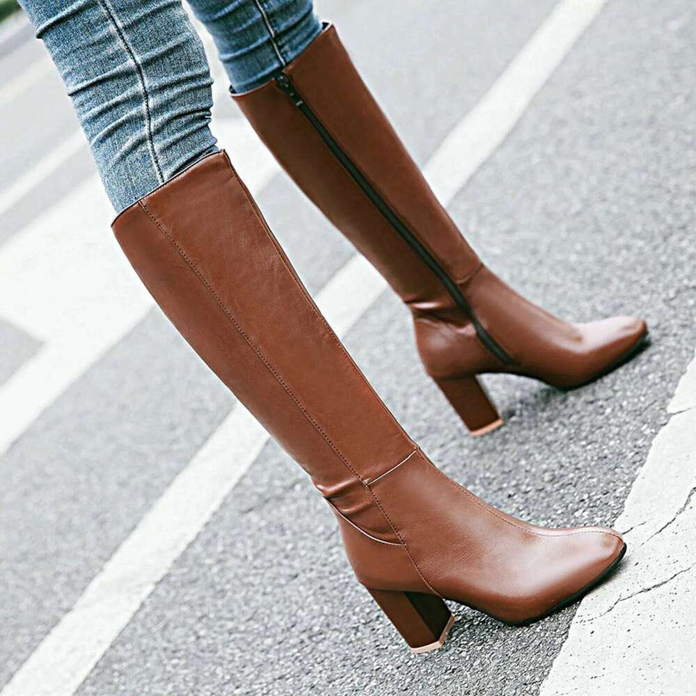 Autumn And Winter Women'S Fashion Soft Leather Back Zipper Long Ladies Comfortable Knee High Boots Botas Mujer