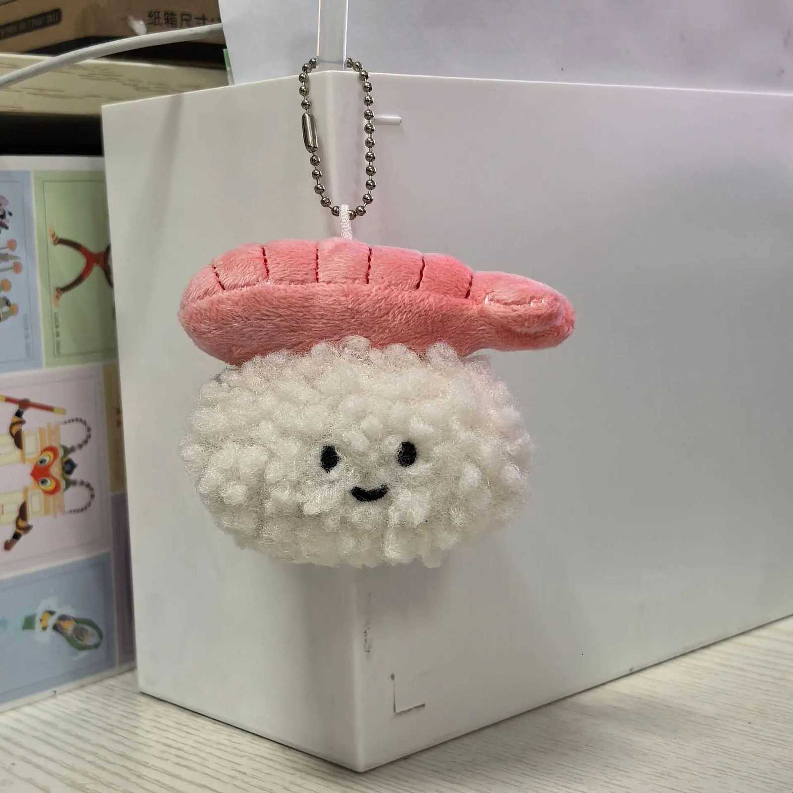 Sweet Shrimp Sushi Plush Doll Keychain Soft Stuffed Car Key Holder Couple Gifts Backpack Pendant School Bag DecorationXJ250928