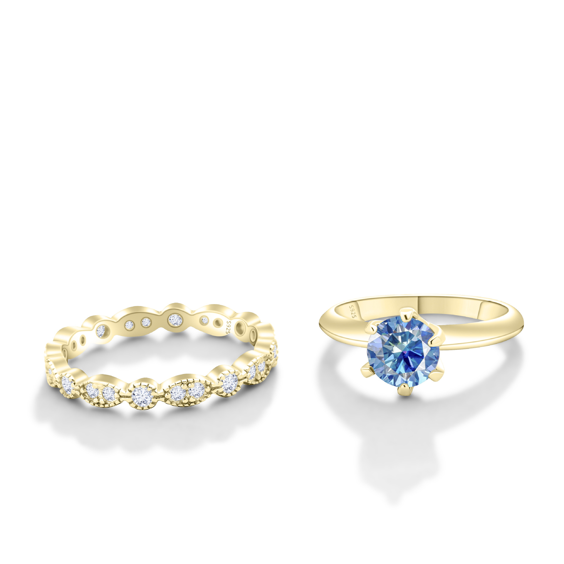 Women ring with 18K yellow gold plating around the inlaid moissanite ring and S925 silver moissanite ring luxury ring