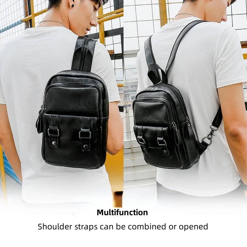 Lightweight Multifunction Men's Backpack Fashion Chest Shoulder Bags For Men Crossbody Bag PU Leather Small Backpacks high-quality