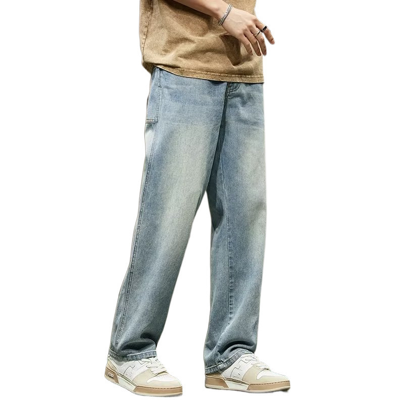 Men's Jeans Wide Leg Jeans Men Baggy Pants Summer Straight Cut Loose Retro Blue Denim Pants Streetwear Fashion Pockets Vintage Man Clothes 230904