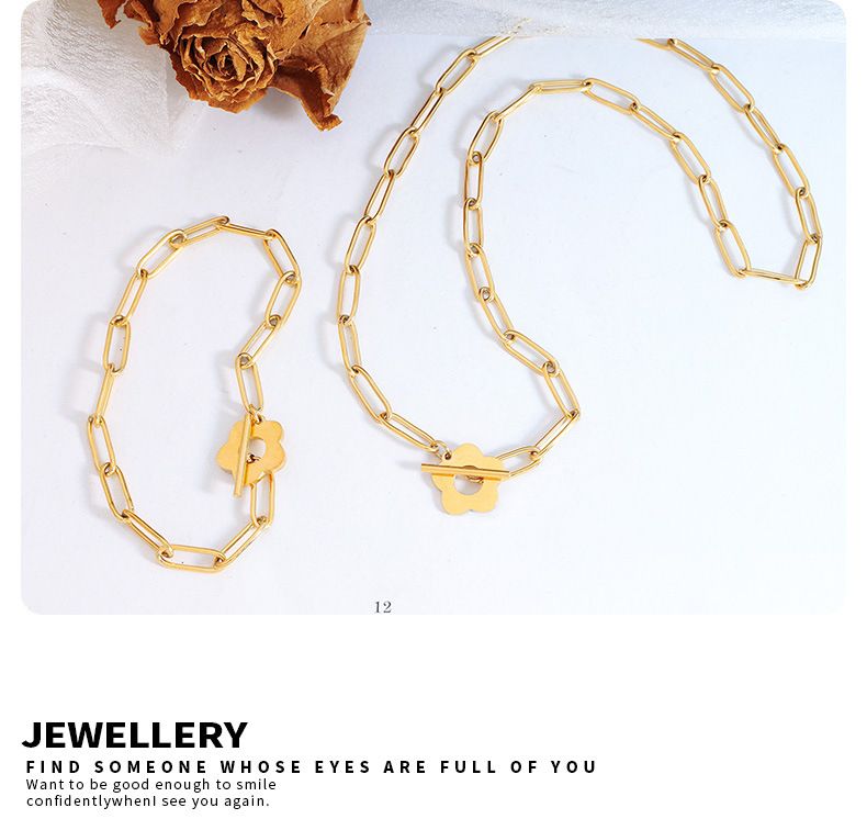 Ins Twenty Only Same Style Xiao Zouju Flower Versatile Bracelet Titanium Steel Gold-Plated Jewelry E124