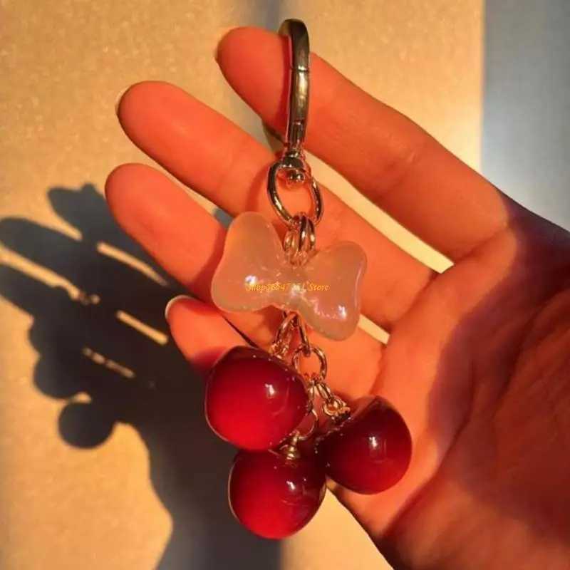 Luxury 4XBF Fashion Cherry Bowknot Keychain Pendant Accessory For Womens Bags And Keys Y250928