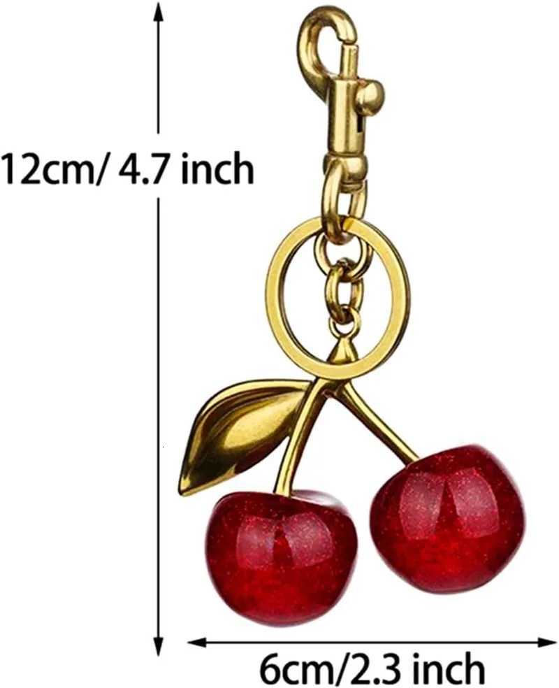 Luxury Cute Cherry Keychain Bag Charms Purse Key Chains Women Cute Car keyrings leather handbags Valentines Day Gifts Y250928as