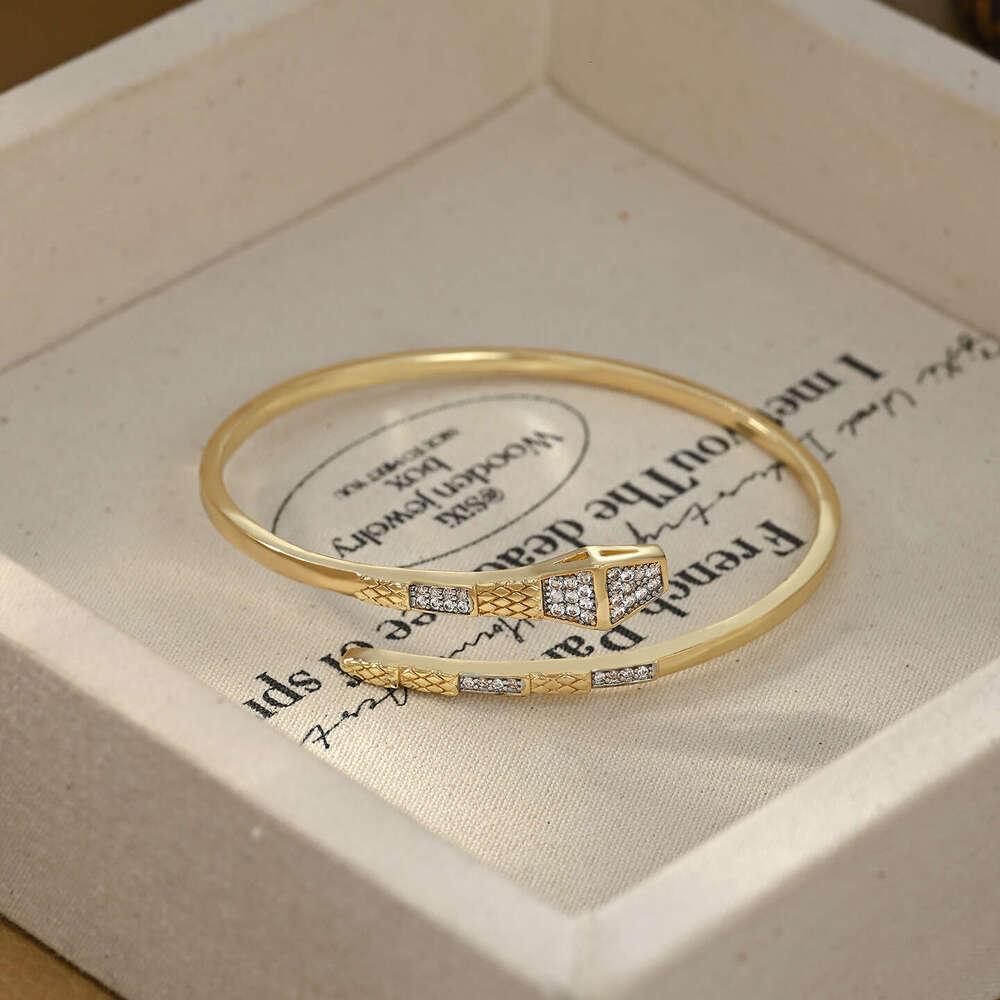Dongdaemun New Micro Inlaid Zircon Two-tone Electroplated Snake-shaped Ins Trend High-end Fashion Adjustable Bracelet