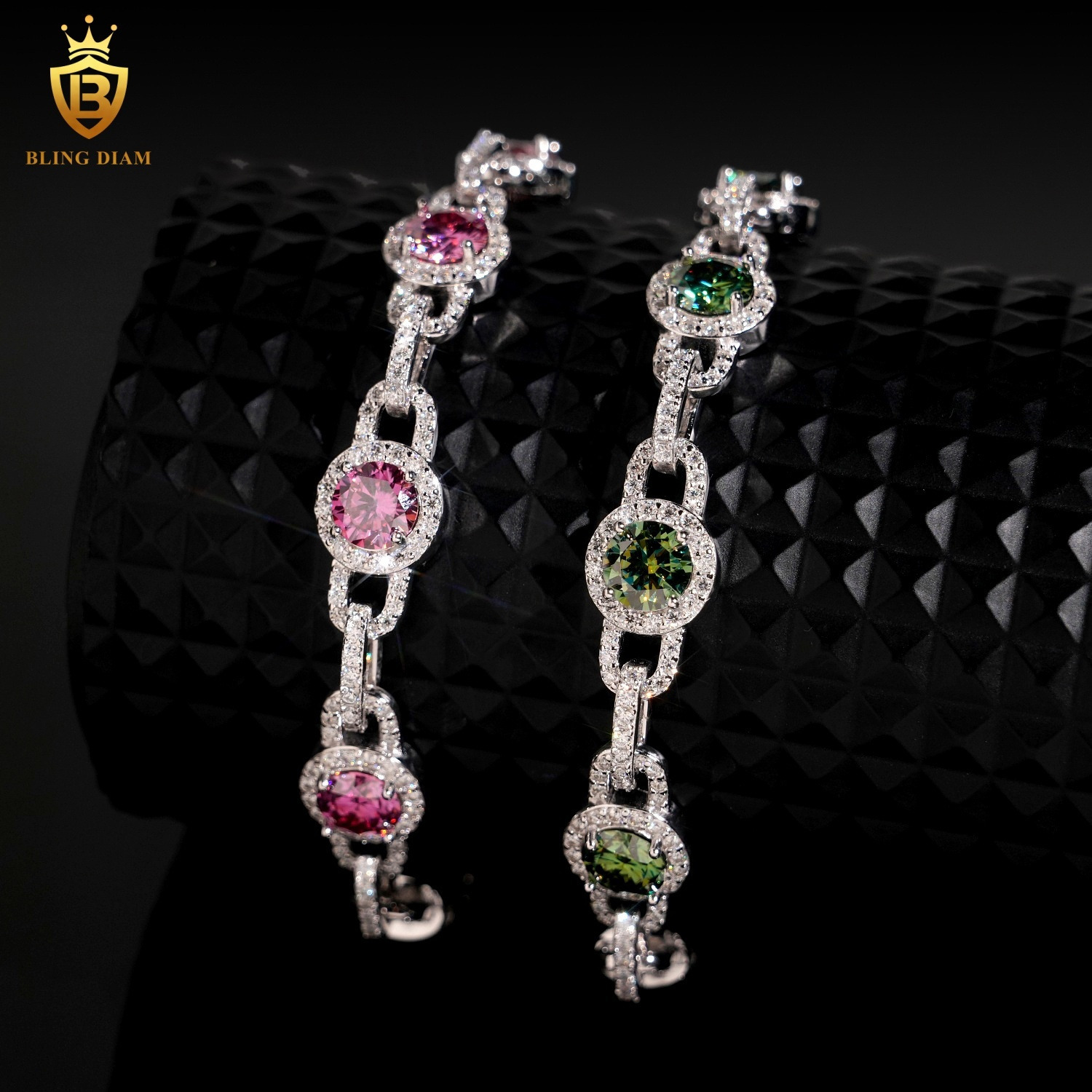Sterling Silver 925 Pass Diamond Tester Hip Hop Jewelry Custom Colored Moissanite Cuban Link Chain Bracelet
