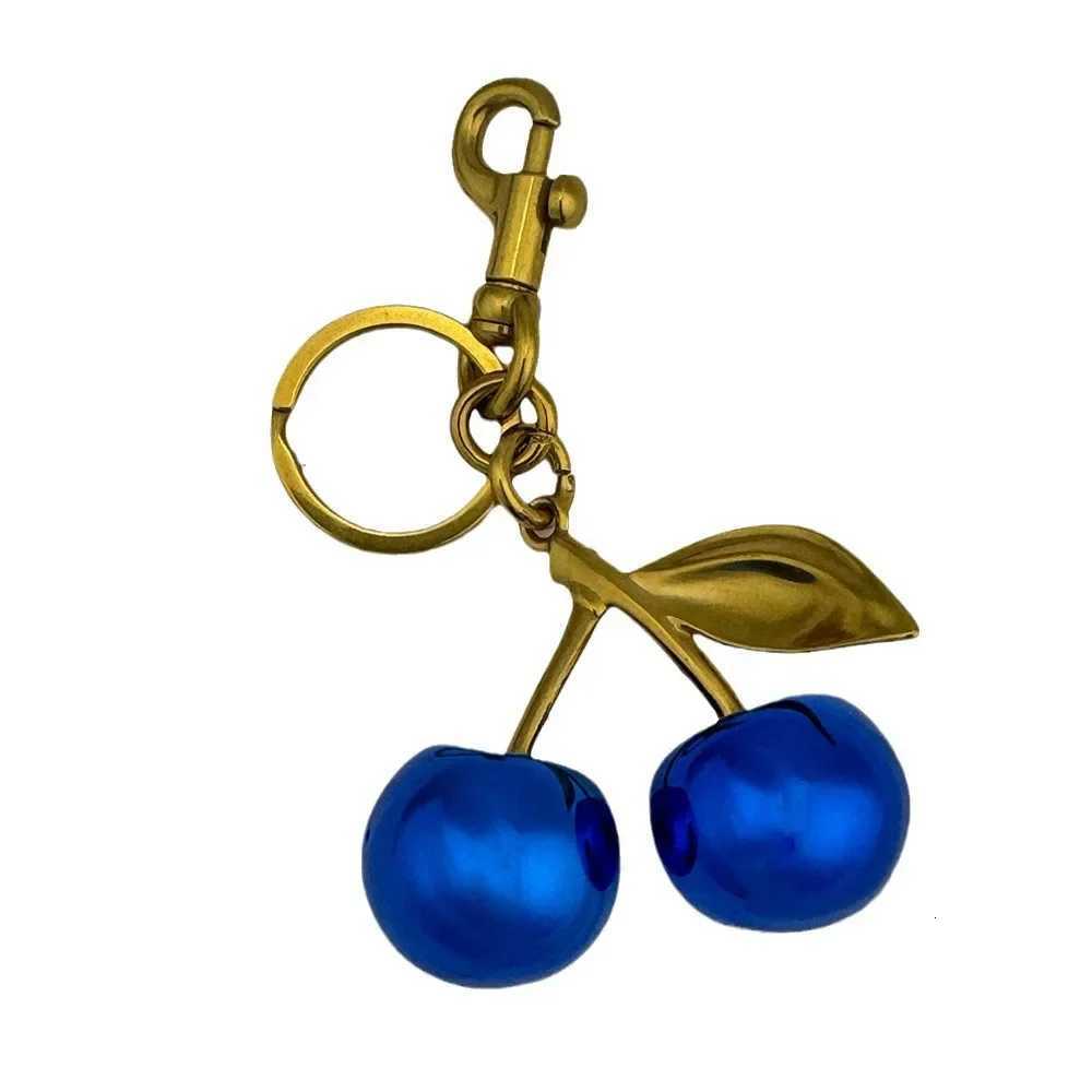 Luxury Mirror Face Blue Cherry Keychain Summer Fruits Cherries Pendant Keyring For Women Men Jewelry Bag Accessories Gift Y250928as