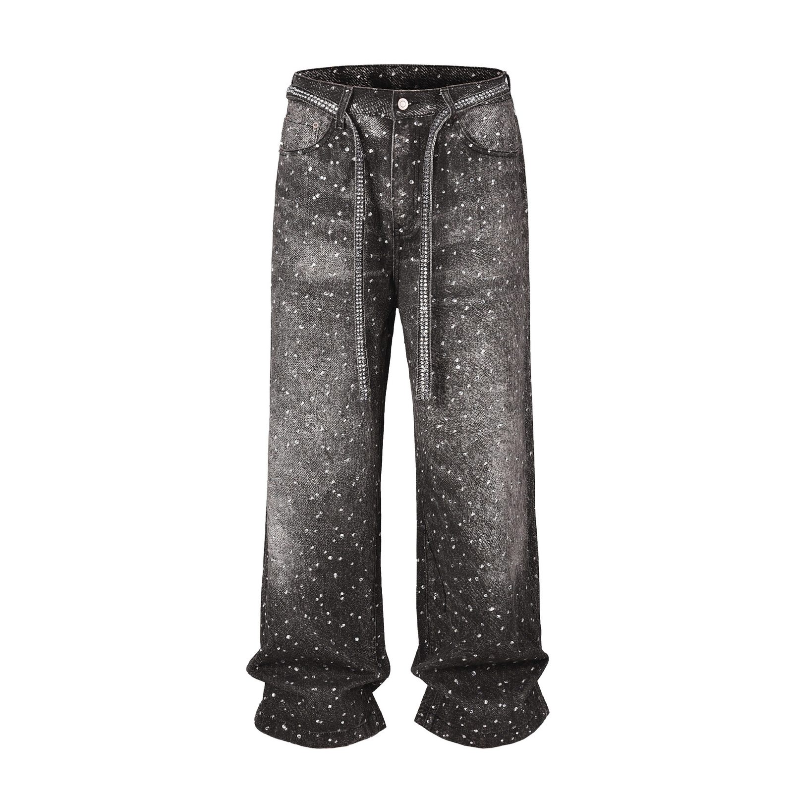 Vintage Full Rhinestone Sequin Jeans Y2K Clothes Men Women Harajuku Hip Hop Sequined Vintage Jeans Low Waist Wide Leg Trousers 250828