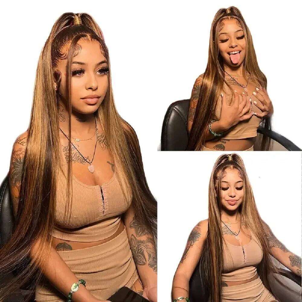 Hd Highlight Straight 13x4 Front Human Hair Preplucked 360 Full Wig Honey Blonde Colored 13x6 Lace Frontal Wigs