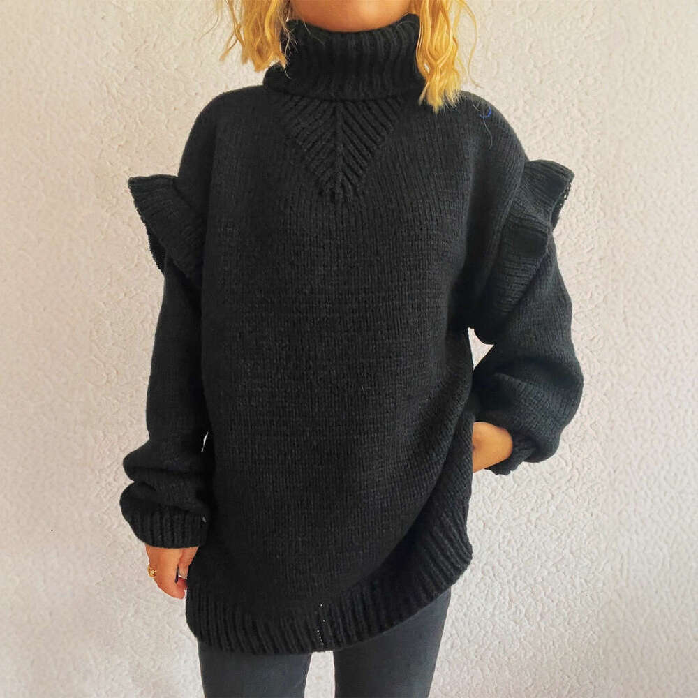 Autumn Winter New fashion Knitted Pullover High Collar Casual loose Solid Color Warm Women Sweater