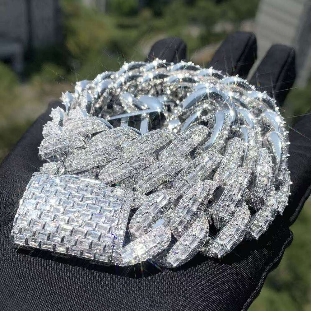 20mm designer jewelry moissanite chain cuban k High Quality VVS Moissanite Dia Chain Silver White Gold Plated Hip-hop chains for men necklace High qua