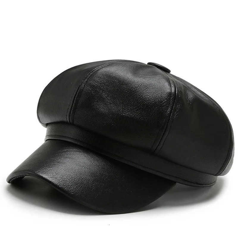 Women Men PU Leather Berets Hat Retro British Solid Beret Baseball Cap Outdoor Sun Hat Winter Warm Octagonal Hats Newsboy Caps U250928