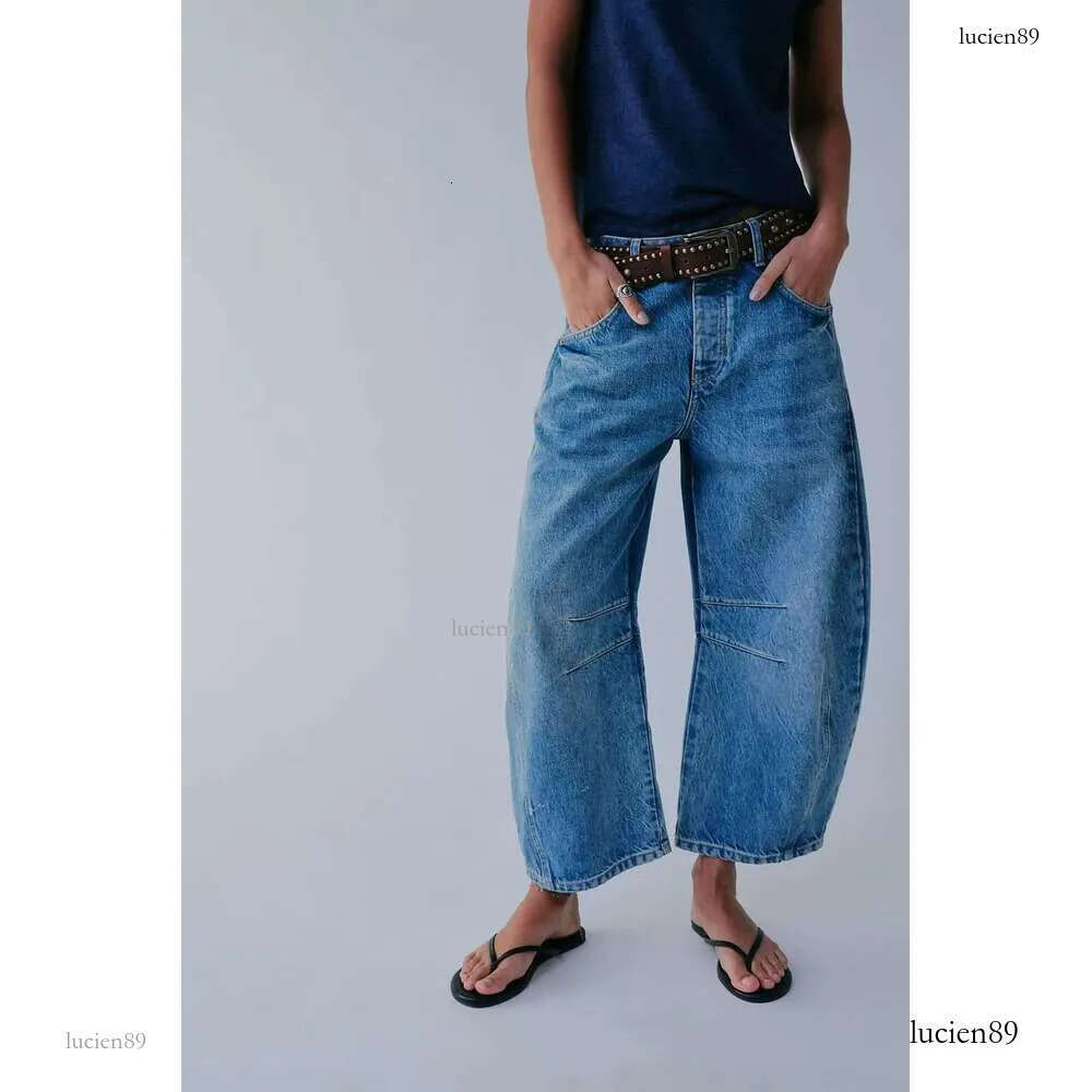 Free Shipping American Style Denim Splice Design Straight Pants People Boho Loose Mid Waist Trousers Cropped Jeans