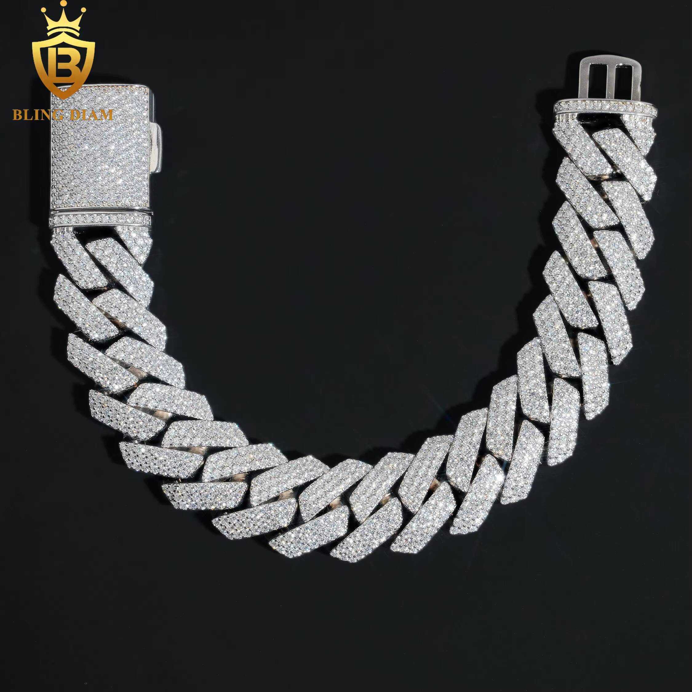 18mm Hip Hop Miami Cuban Link Chain 3Rows 925 Sterling Silver Vvs Moissanite Iced Out Bracelet
