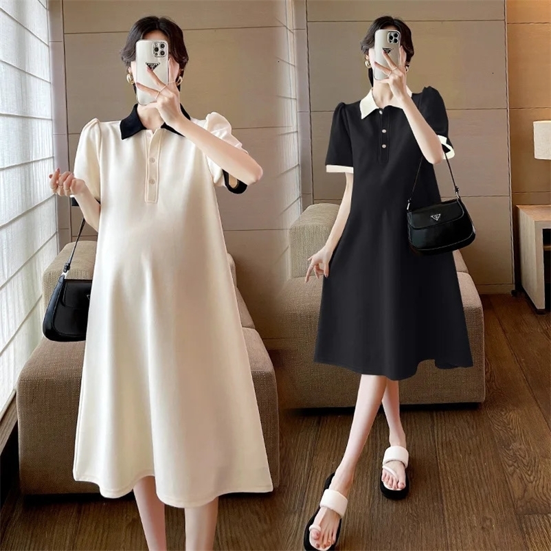 Autumn Korean Fashion Maternity Long Dress Elegant Ruffle O Neck A Line Clothes for Pregnant Women Pregnancy Clothing 240326bj