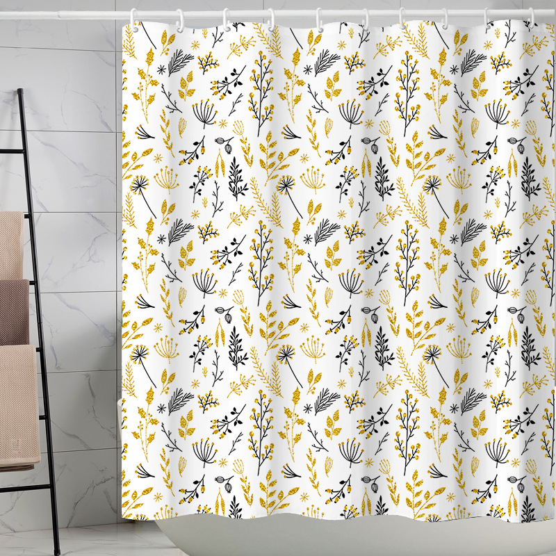 YL-37276 Tropical green leaf print shower curtain bathroom curtain waterproof and mildew proof partition curtain punch-free hanging curtain