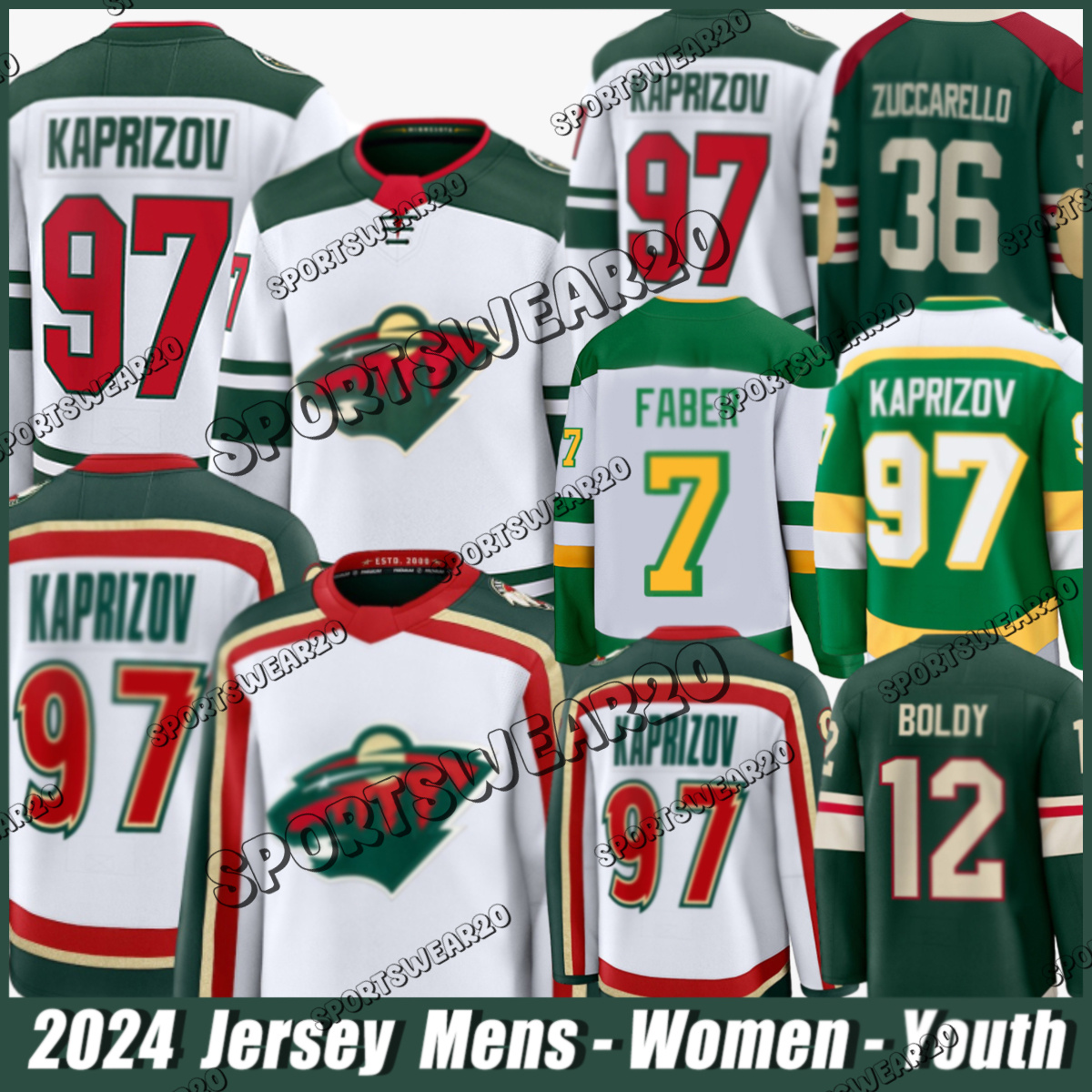#97 Kirill Kaprizov Jersey MN Hockey Jersey Wild Jersey #12 Matt Boldy #29 Marc-Andre Fleury #7 Brock Faber #36 Mats Zuccarello #23 Marco Rossi Jerseys