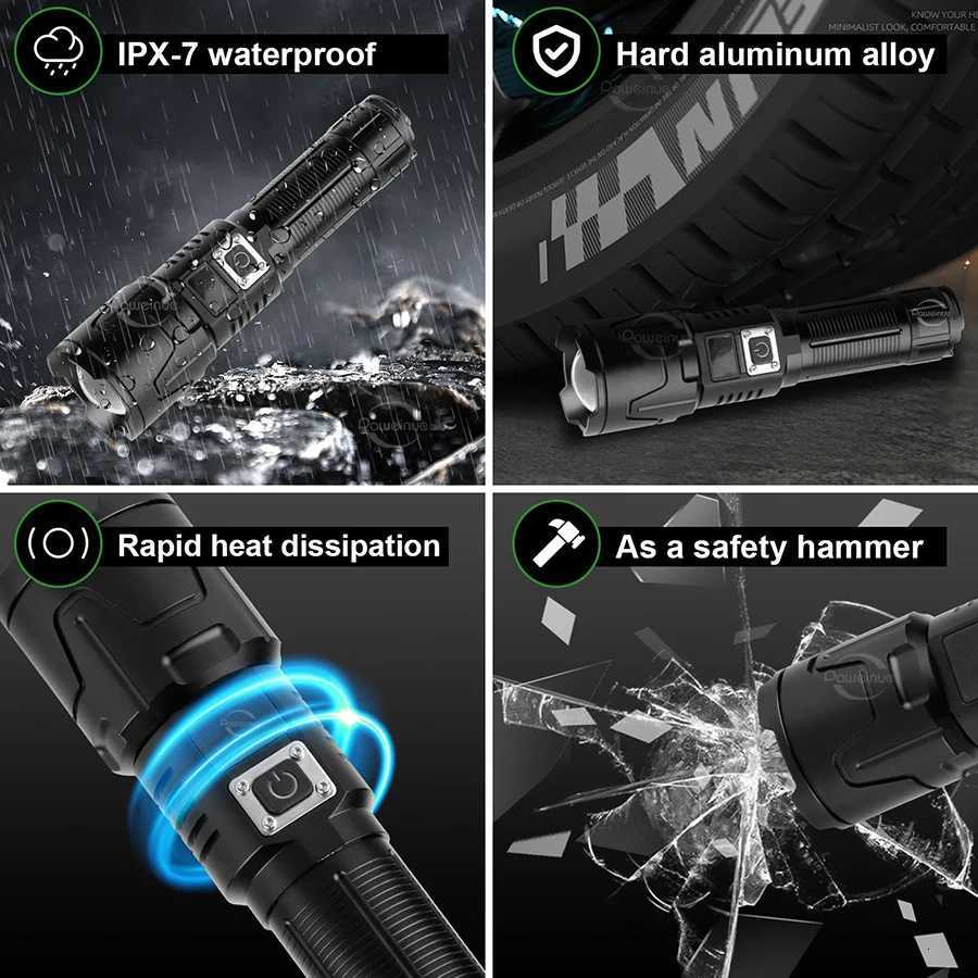 PAWEINUO Most Powerful LED Flashlight 5000000LM Super Bright Rechargeable Torch Light Zoom Long Range 4500M Camping Fishing Lamp D250928