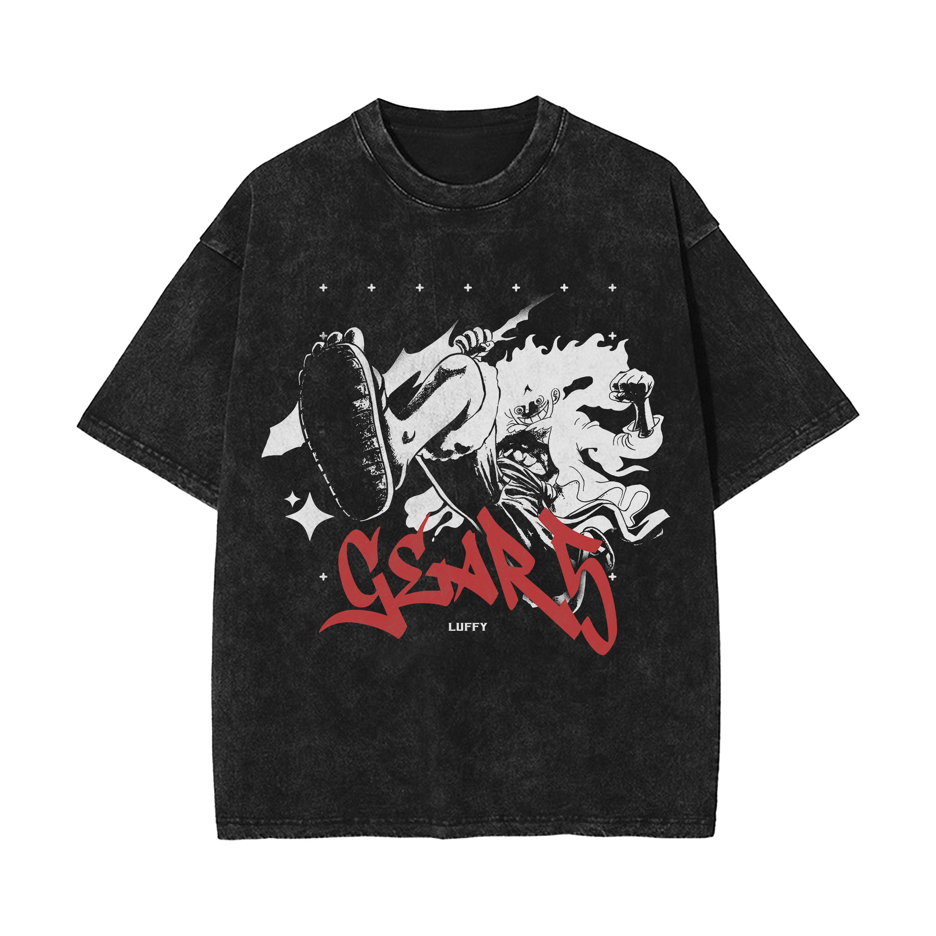 2025 New American-Style Washed Vintage Cotton T-Shirt Zoro, Luffy, Japanese Anime Print Washed Distressed Short-Sleeve T-Shirt - TT8558