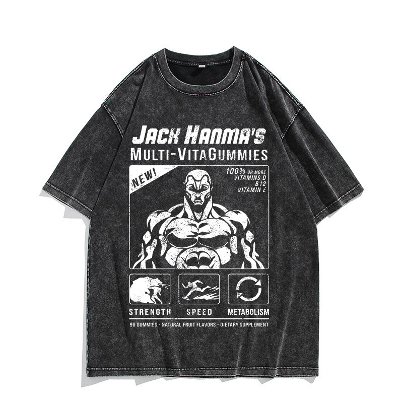 European & American Washed Vintage Short-Sleeve T-Shirt Anime Jack Hanma American High-Street Top - TT8339