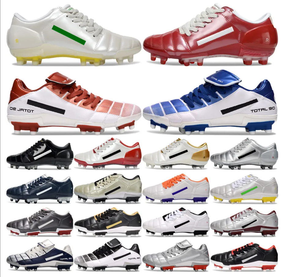 Top Total 90 III FG Men's Football Shoes Leather Material T90 soccer cleats Designer Boots Anti slip Wear resistant Red Gold Big Boys Outdoor Sports Shoes Size 39-45